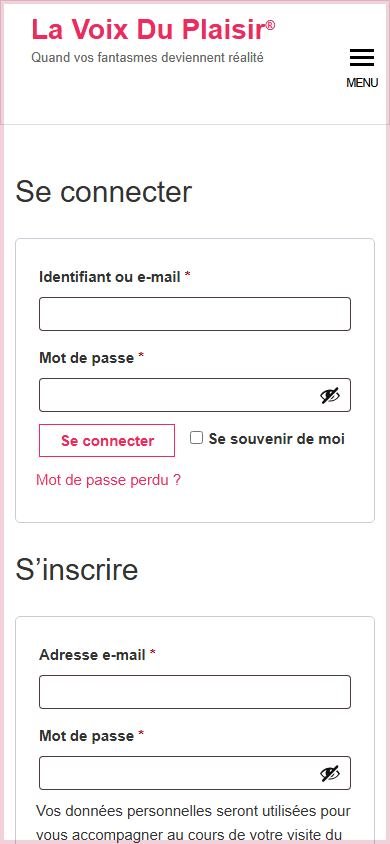 Page de connexion et inscription La Voix Du Plaisir
