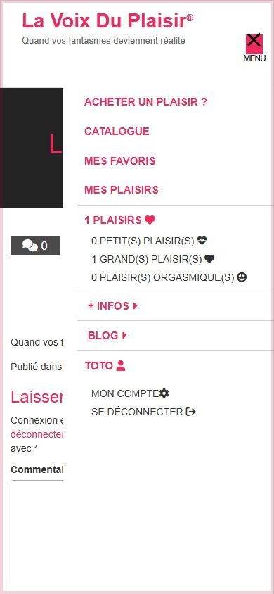 Menu connecté affichant le solde de Plaisirs disponibles